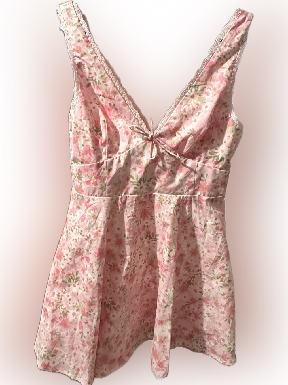 Altar’D State Floral Pink Lace-Trim Dress - Size: Large